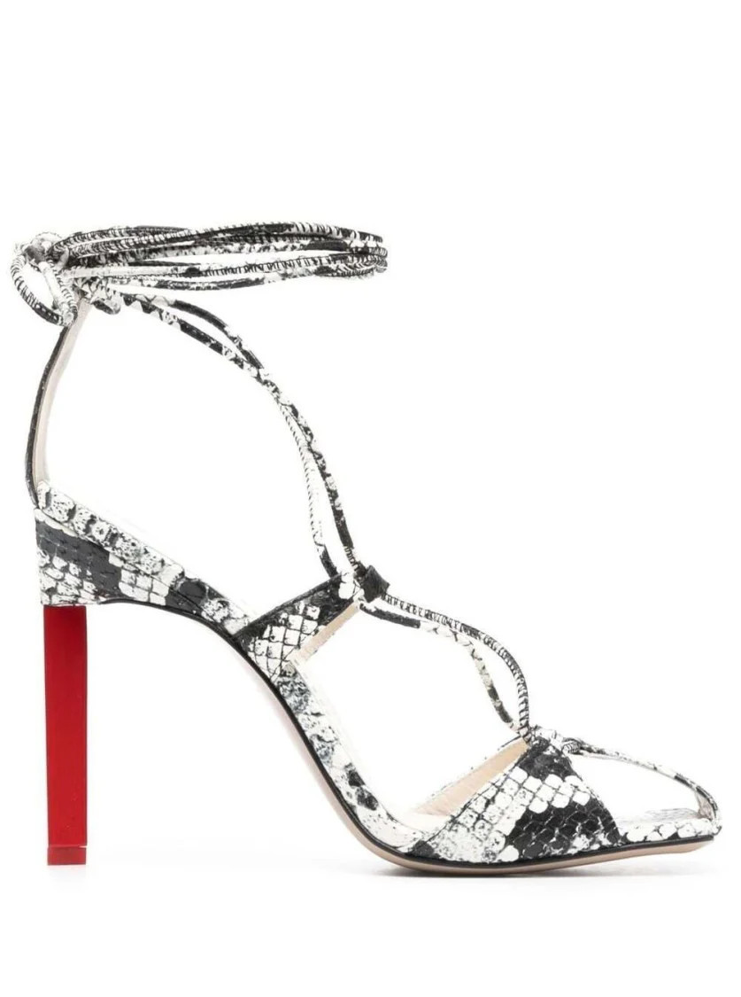 Adele Snakeskin-Print Sandals In Black And White Leather | Shop Simon