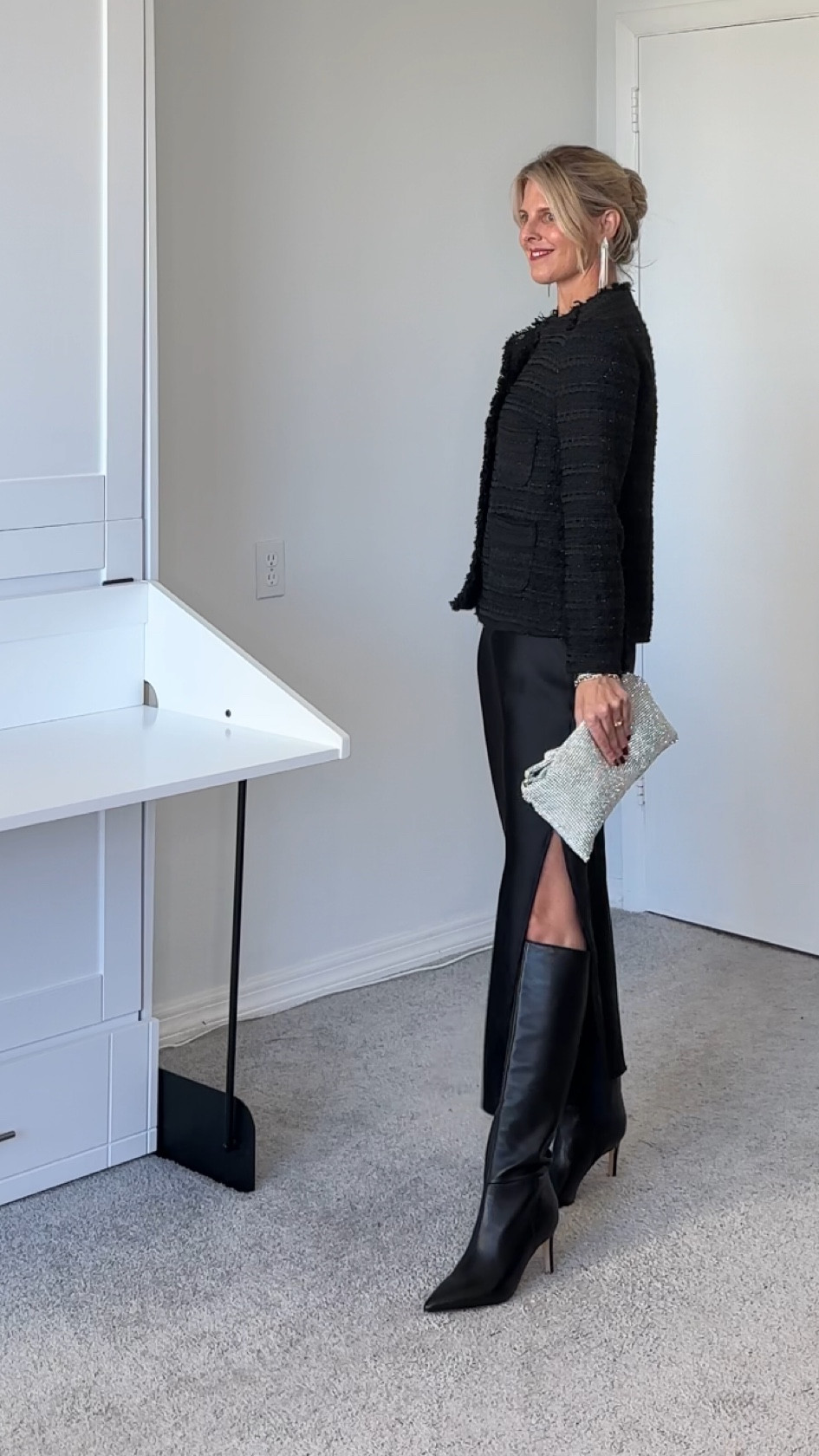 
The boots run large.   I'm typically a 7-7.5,  in this pair of boots the 7 is the correct size.      They come in both narrow and regular calve sizes.  Im wearing the narrow.   

#LTKparties #LTKfindsunder50 #LTKHoliday