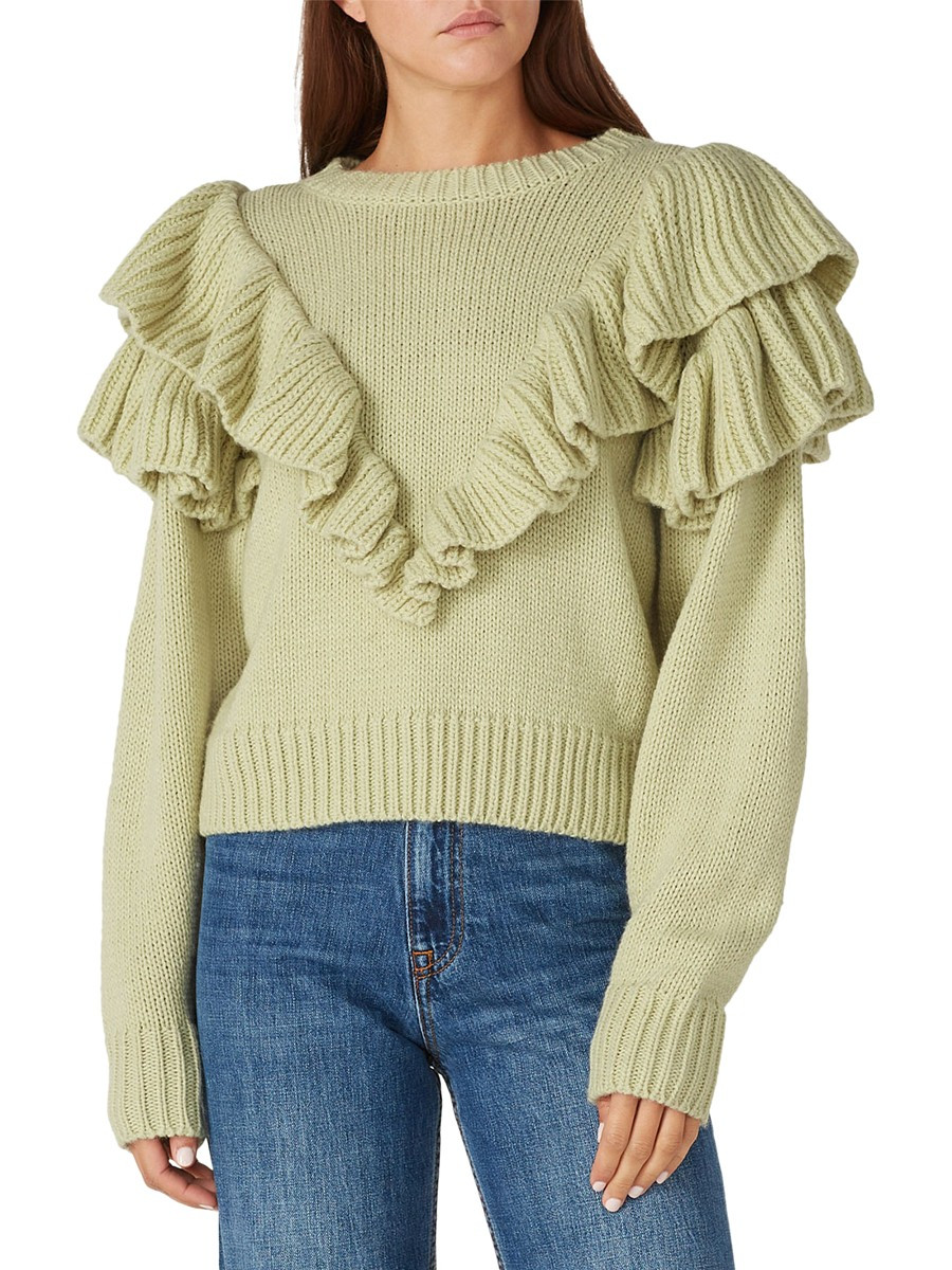 MINKPINK Women's Carice Ruffle Wool Blend Sweater - Green - Size S | Saks Fifth Avenue OFF 5TH
