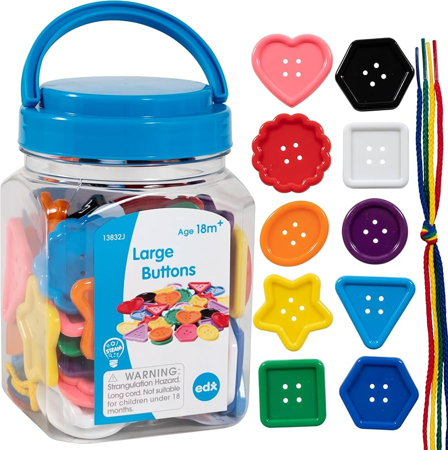 Edx Education - 13832 Large Buttons - Mini Jar - Lacing Activity - Sensory and Fine Motor Skill D... | Amazon (US)