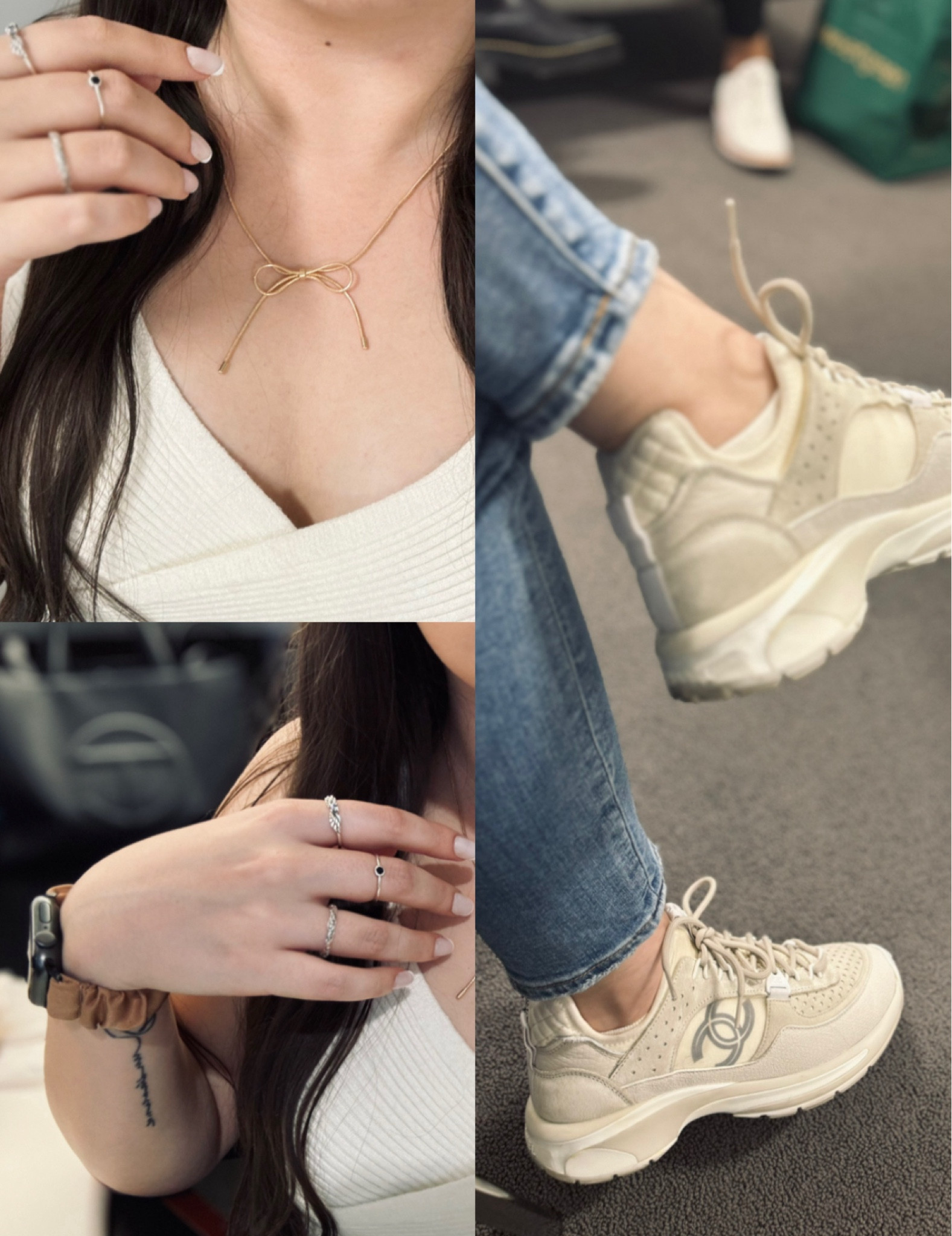 Smart Casual // Office Wear 👩🏻‍💻

* Neutral base outfit
 (AF curve love jeans & white top)
* Simple accessories 
(Princess Polly gold bow necklace, Amazon muted Apple Watch band, various brand rings)
* A nice pair of CLEAN sneakers 
(Wearing Chanel, but I opt for my Alo Yoga sneakers when I want to tone down the “quiet luxury”.)

This is as casual as I can get at work and I will 100% take advantage now that the weather is warming up! 🌞

#LTKU #LTKworkwear #LTKstyletip