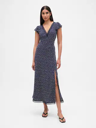 Lace-Trim V-Neck Crepe Maxi Dress | Gap (US)
