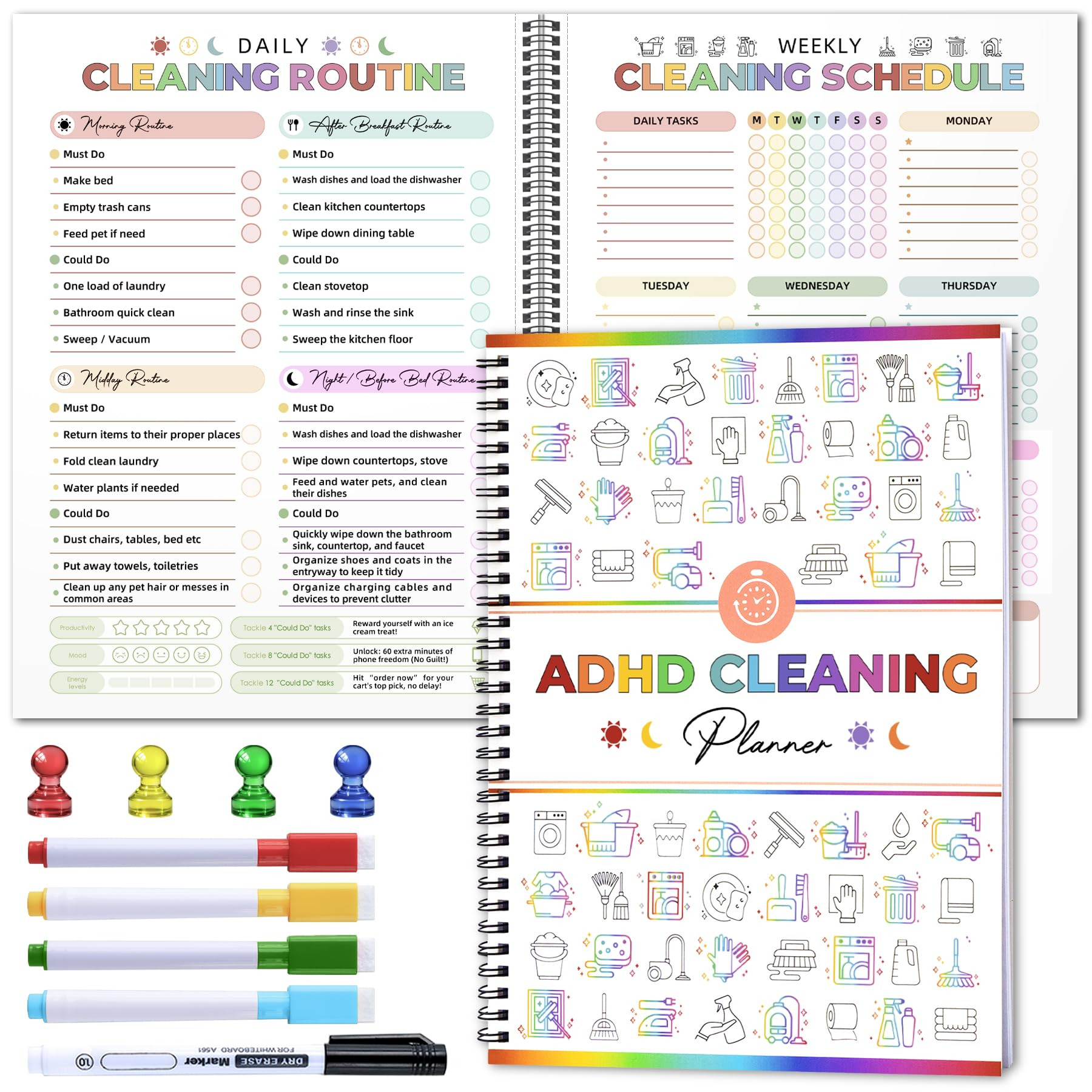 Adhd Cleaning Planner - Reusable Adhd Cleaning and Organizing Planners Editable Cleaning Schedule... | Amazon (US)