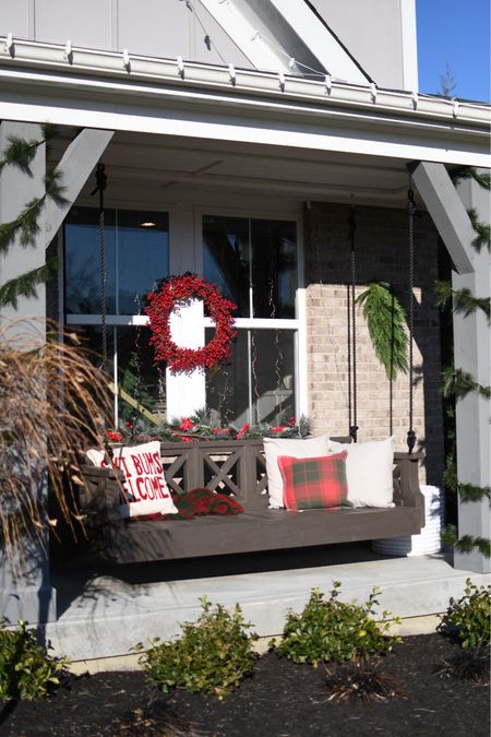 FRONT PORCH holiday 2022
Thank you, @instagram for the snow! 😆

I went all in on the red berry wreaths this year— these are both from @crateandbarrel. The pillows are a mix of @mcgeeandco, @joannstores, and @homegoods. Peace sign doormat from @sundancecatalog, layering doormat rug from @kirklands. I’ll link everything I can on LTK!￼



#LTKhome #LTKHoliday #LTKSeasonal