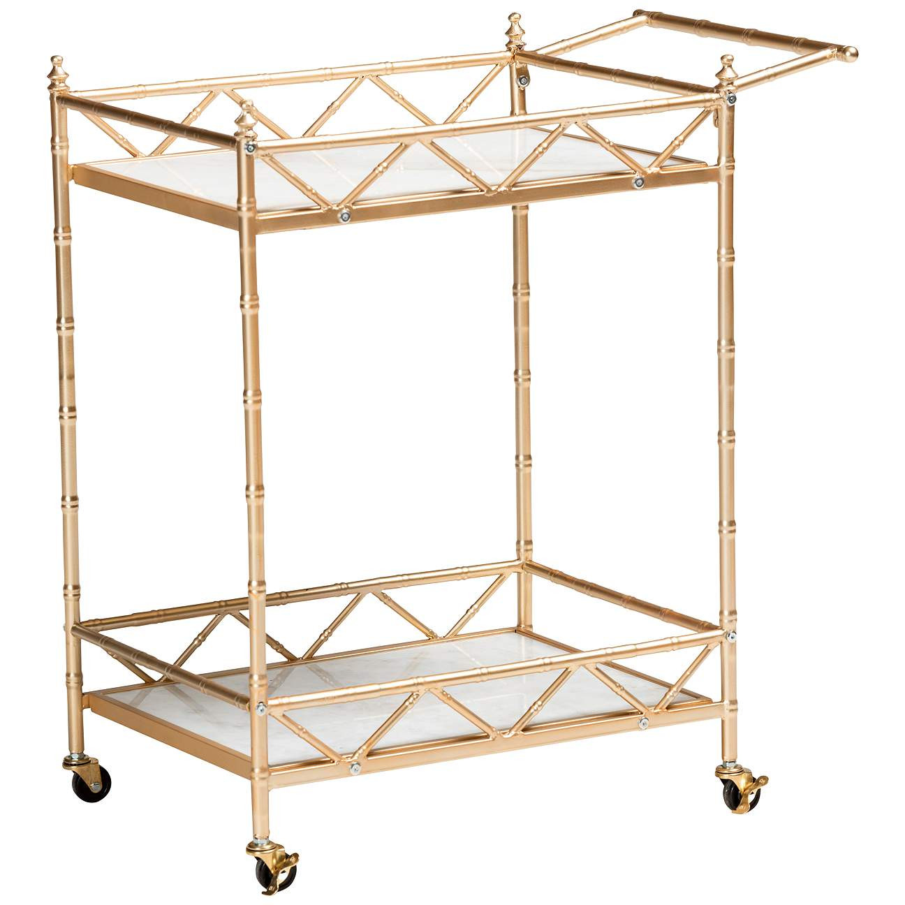 Baxton Studio Mela 27" Wide Gold Metal 2-Tier Wine Cart | Lamps Plus