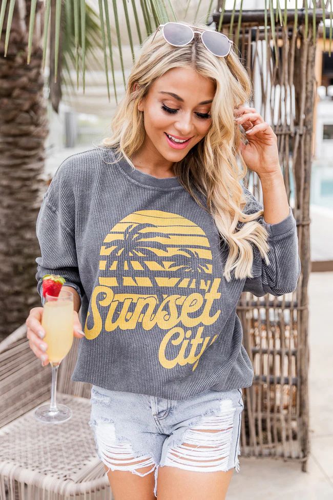 Sunset City Charcoal Corded Graphic Sweatshirt | Pink Lily