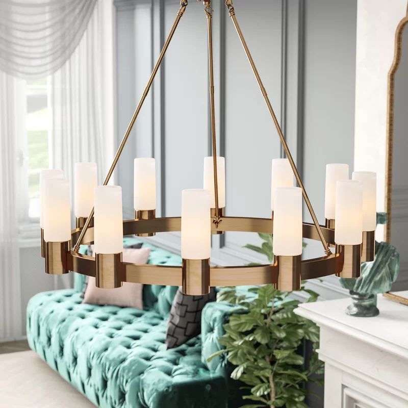 Roche 12-Light Shaded Wagon Wheel Chandelier | Wayfair North America