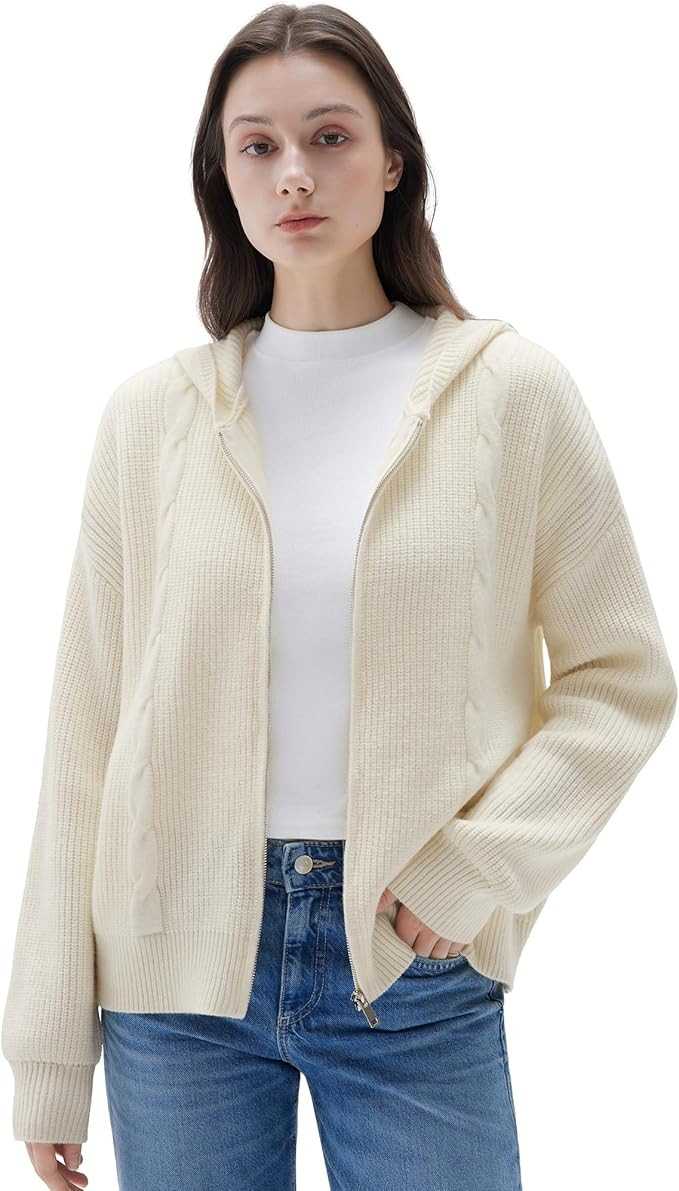 SUUKSESS Women Chunky Knit Cashmere Sweaters Zip up Oversized Hoodies Cardigan with Pockets Long ... | Amazon (US)