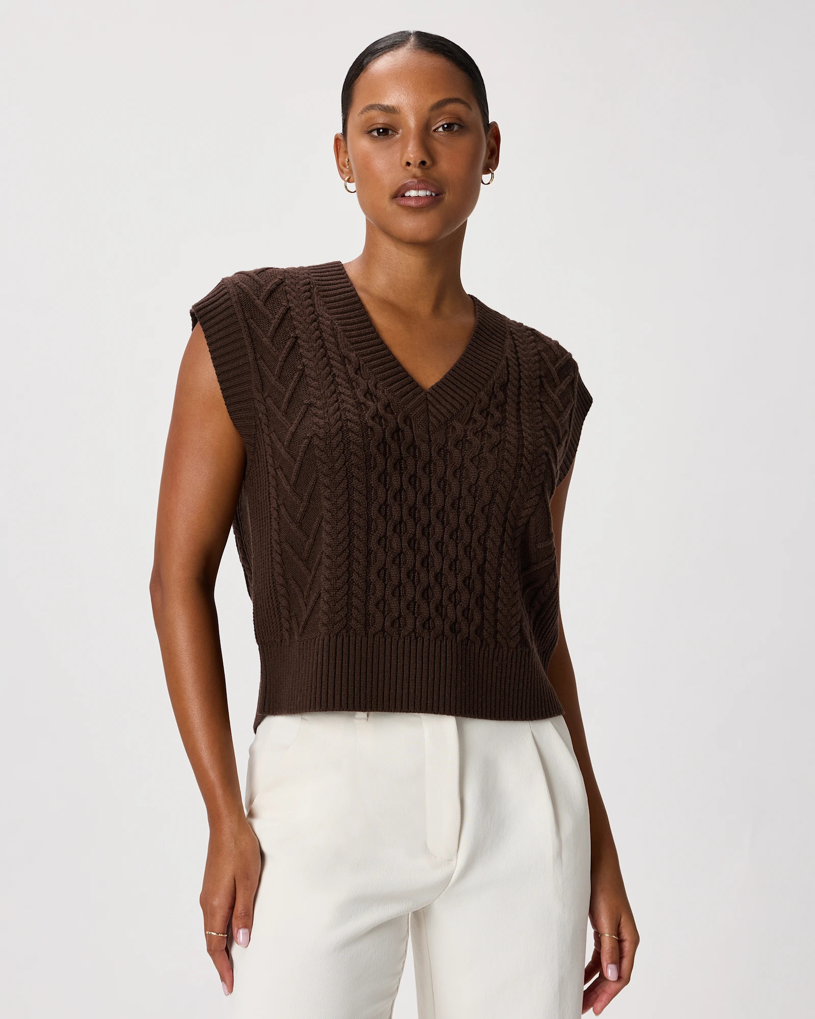 Quince | Women's Australian Merino Wool Cable Sweater Vest in Malted Toffee, Size XL | Quince