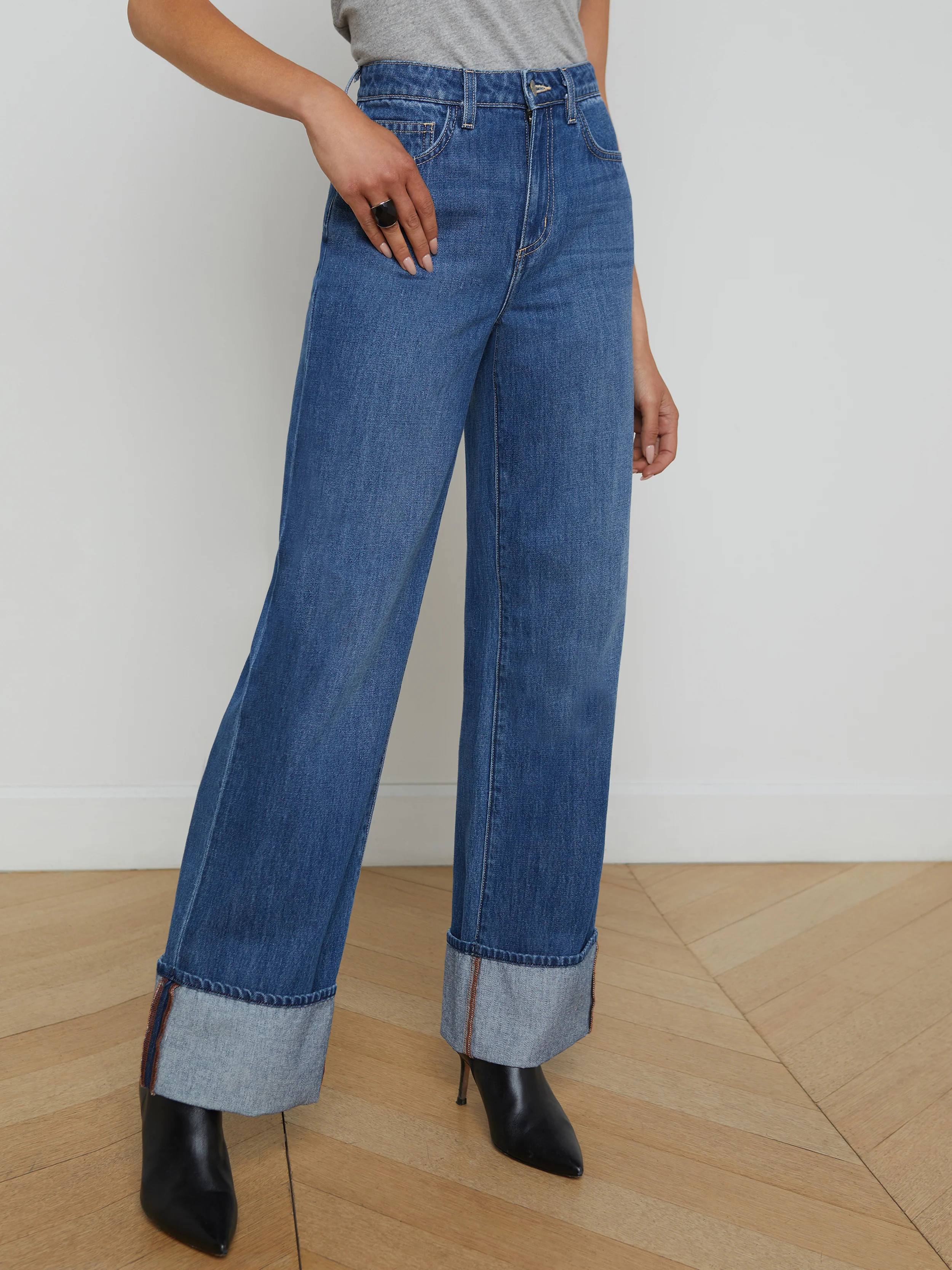 L'AGENCE - Miley Cuffed High-Rise Wide-Leg Jean in Lampson | L'Agence