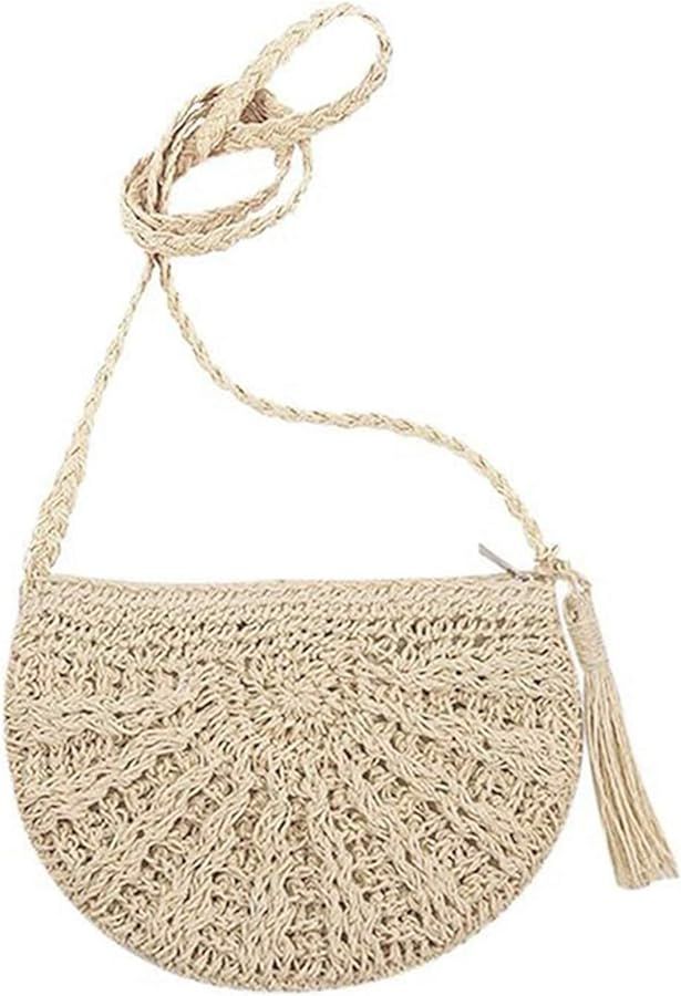 XMLMRY Women's Straw Crossbody Bags Weave Straw Bags Summer Beach Shoulder Purse Handbags | Amazon (US)