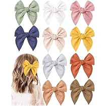Pack of 10, Fable Girls Hair Bows Cotton Linen Alligator Hair Clips or Little Girls Toddlers Kids Ne | Amazon (US)