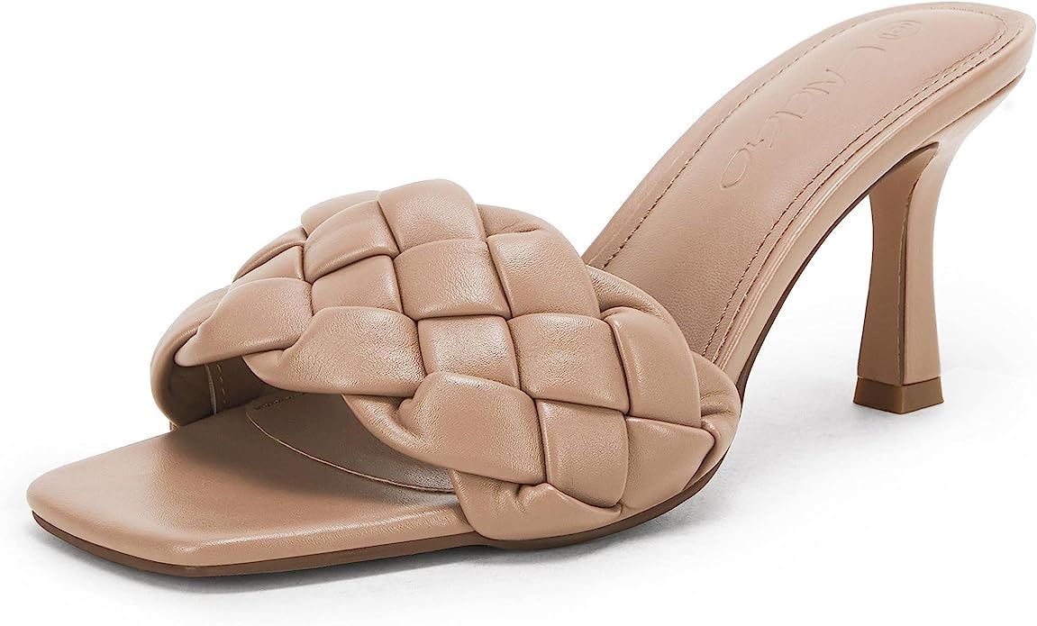 LAICIGO Women's Square Open Toe Mule Heeled Sandals Braided Strap Stiletto Slip On High Heel Quil... | Amazon (US)