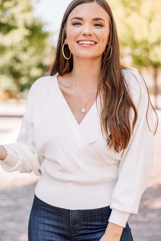 On The Hunt Off White Bubble Sleeve Sweater | The Mint Julep Boutique