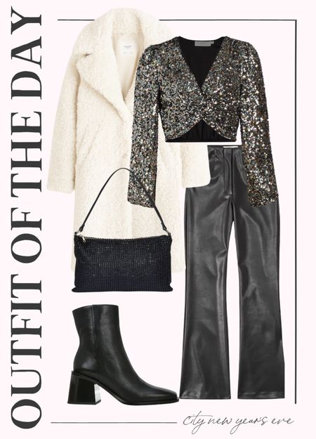New Year’s Eve outfit idea with sequin top and leather pants, Teddy coat and boots  

#LTKHoliday #LTKSeasonal