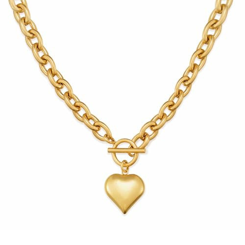 WOWORAMA Matte Chunky Chain Necklace for Women Puffy Heart Charm Choker Necklace Bold Thick Chunky Chain Link Necklaces Toggle Clasp 19 Inches | Amazon (US)