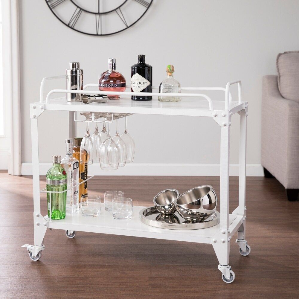 Porch & Den Midvale Distressed White Mobile Bar Cart | Bed Bath & Beyond