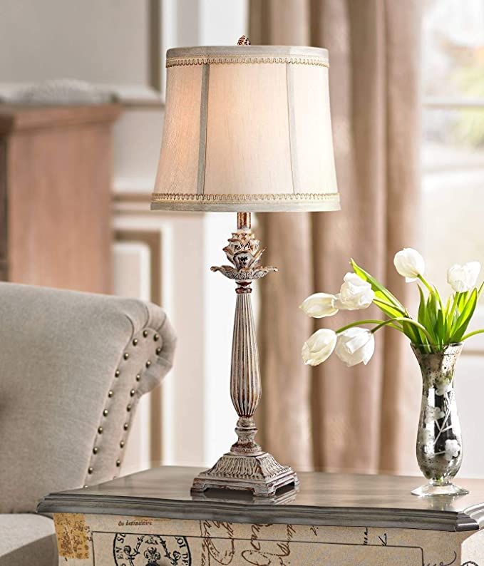 Regency Hill Shabby Chic French Country Cottage Table Lamp 28" Tall Antique White Washed Petite A... | Amazon (US)