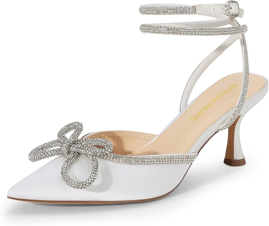 DREAM PAIRS Kitten Heels Rhinestone Bow Ankle Strap Stiletto Pointed Closed Toe Heels for Women P... | Amazon (US)