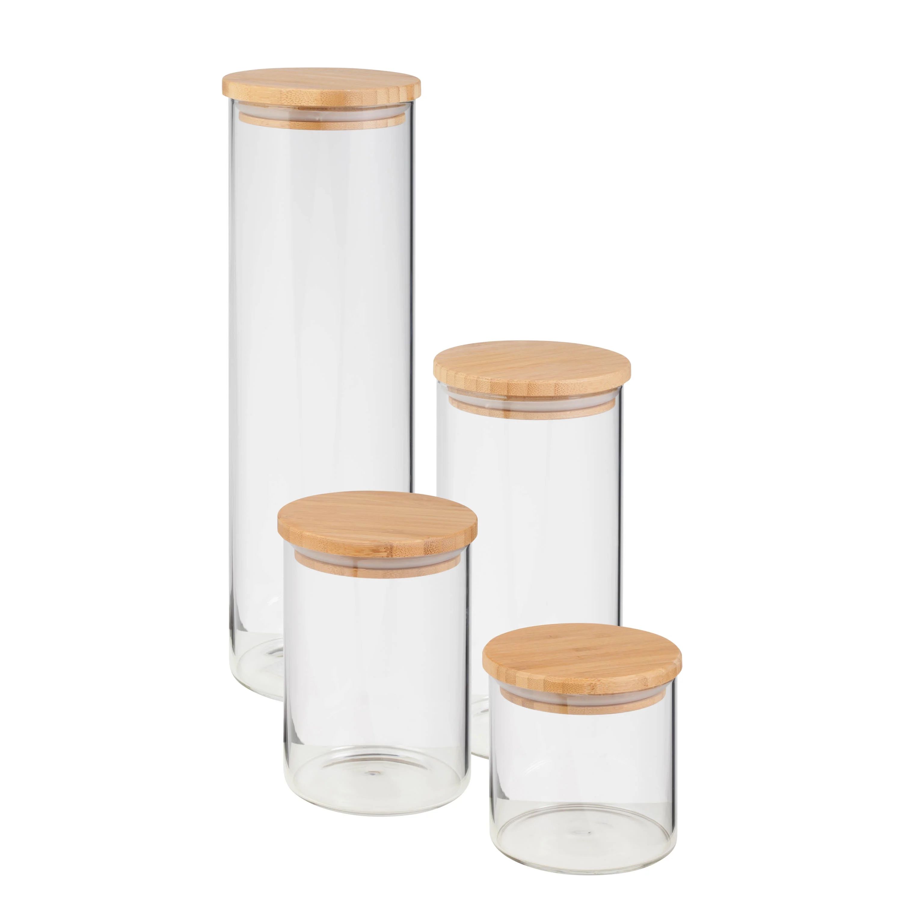 Honey Can Do 4-Piece Glass Jar Storage Set, Bamboo Lids, Natural | Walmart (US)