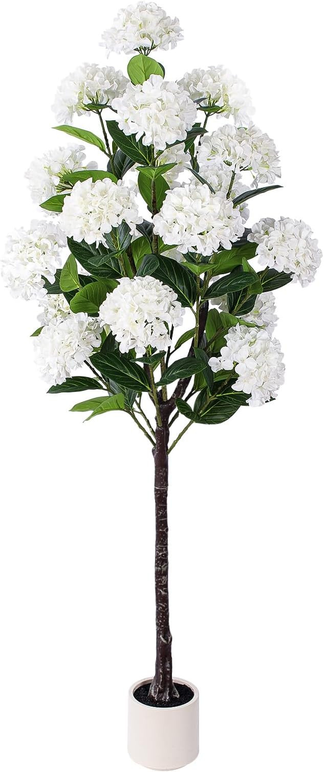 6 FT Artificial Hydrangea Tree- Large Faux Hydrangea Plants Indoor Outdoor，Fake Flower Trees wi... | Amazon (US)
