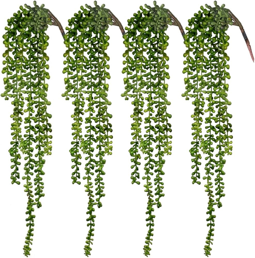 CEWOR 4pcs Artificial Succulents Hanging Plants Fake String of Pearls for Wall Home Garden Decor ... | Amazon (US)