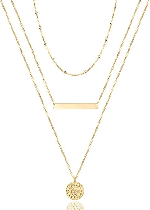 Turandoss Dainty Layered Choker Necklace, Handmade 14K Gold Plated Y Pendant Necklace Multilayer ... | Amazon (US)