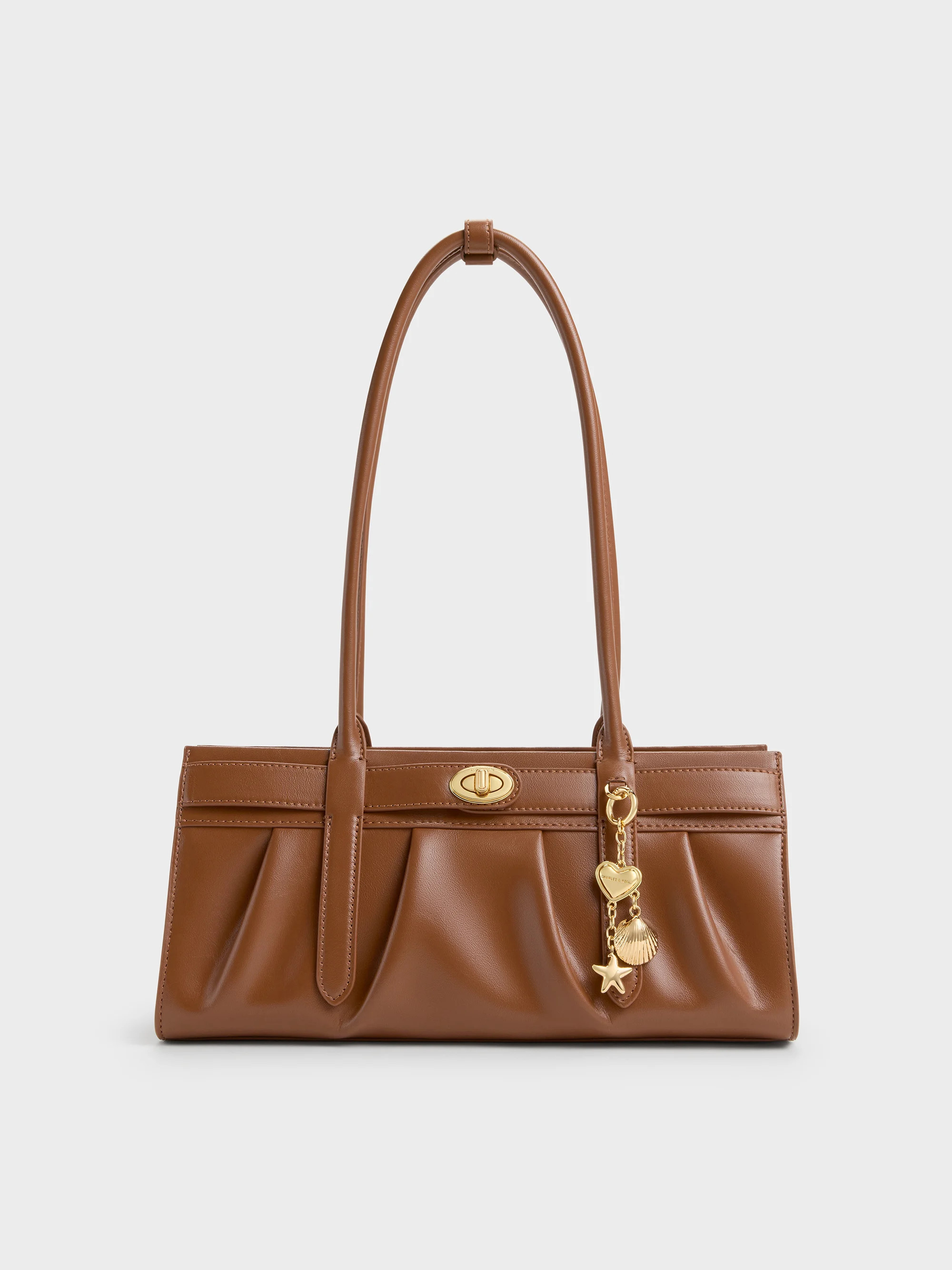 Chocolate Isolde Belted Ruched Shoulder Bag | CHARLES & KEITH UK | Charles & Keith UK