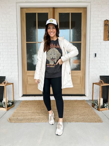 Sweatshirt- sized up to a large. Medium would fit great too just wanted it more oversized. 
Jacket- tts wearing a medium
Leggings- these are so dang soft and comfy and I love the waist band. It holds you in but it isn’t uncomfortable. Tts
Shoes- tts

#LTKunder50 #LTKunder100 #LTKshoecrush