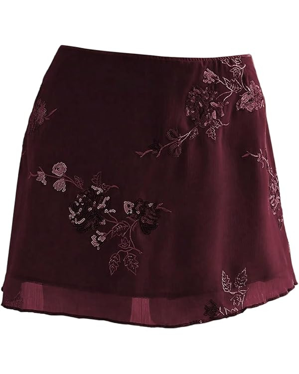 Floerns Women's Sparkly Sequin Mini Skirt Y2K Beaded Floral Embroidery Hip Skirts | Amazon (US)