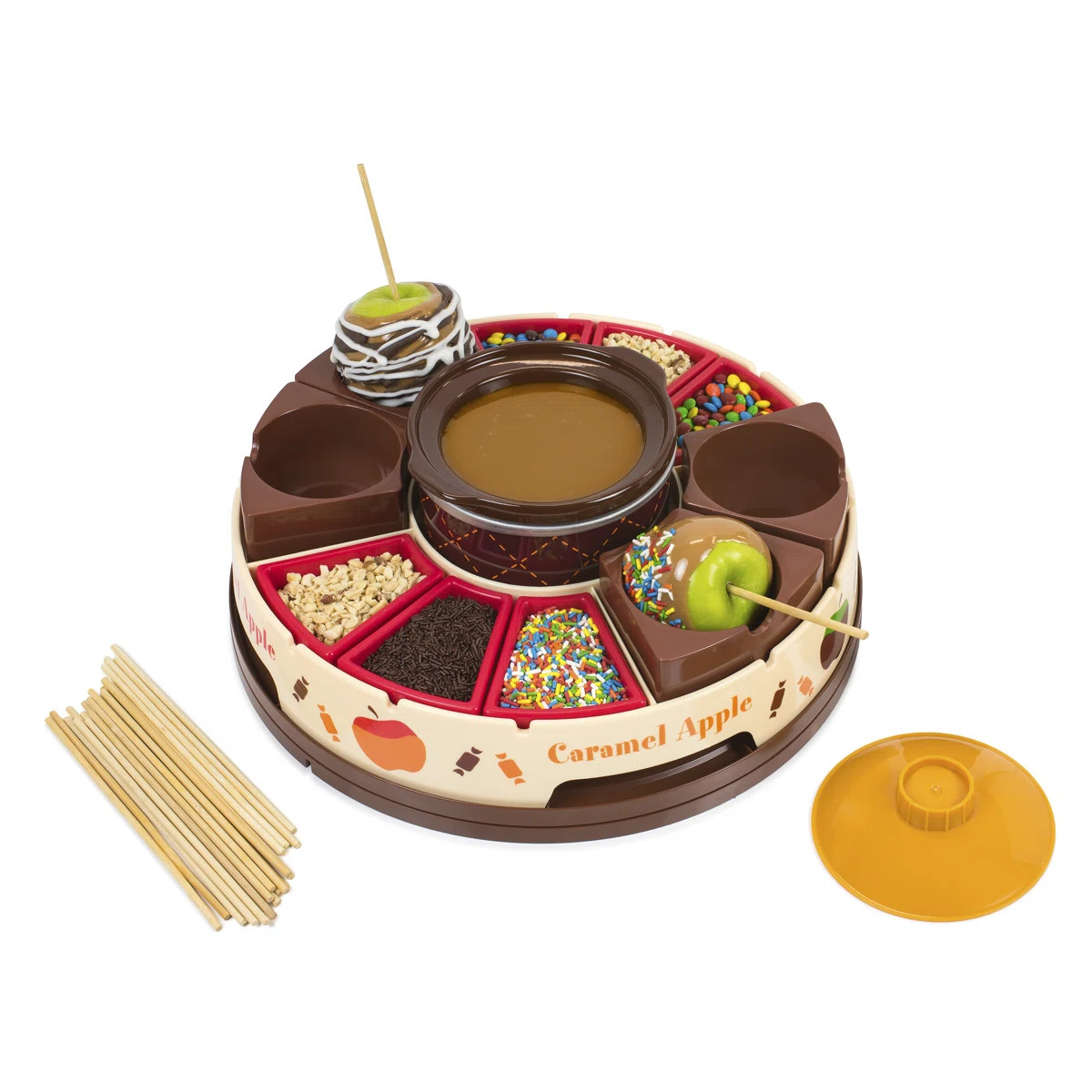 Nostalgia NCCA5 Lazy Susan Chocolate & Caramel Apple Party with Heated Fondue Pot, 25 Sticks, Dec... | Wayfair North America