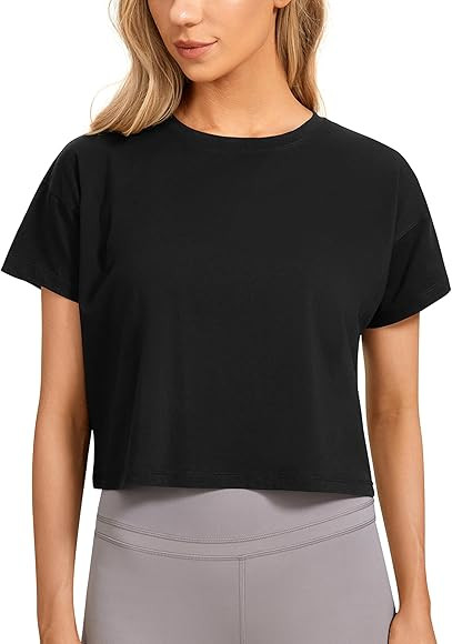 CRZ YOGA Women's Pima Cotton Workout Short Sleeve Shirts Loose Crop Tops Athletic Gym Shirt Casua... | Amazon (CA)