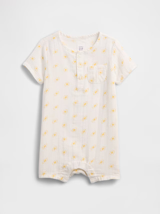 Baby Gauze Henley Romper | Gap Factory