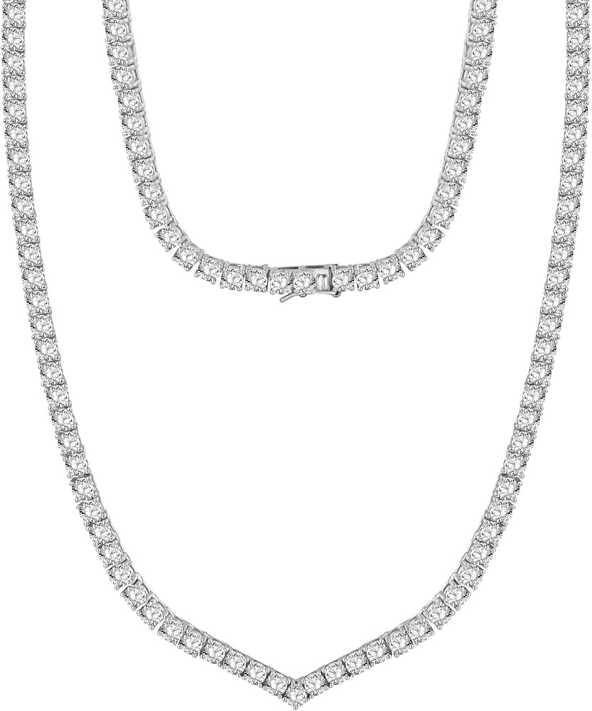 Gemsme Cubic Zirconia Necklace V Shape 18K White Gold Plated 4.0mm Round Cubic Zirconia Classic T... | Amazon (US)