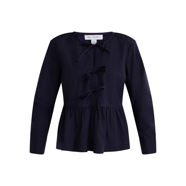 Free Assembly Women’s and Women's Plus Cotton Bow Front Top with Long Sleeves, Sizes XS-4X - Wa... | Walmart (US)