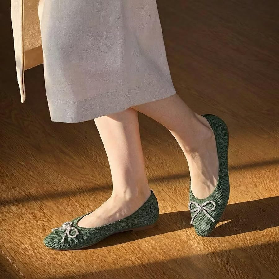 Frank Mully Ballet Flats for Women Square-Toe Flats with Rhinestone Bow Knot Casual Knitted Flat ... | Amazon (US)