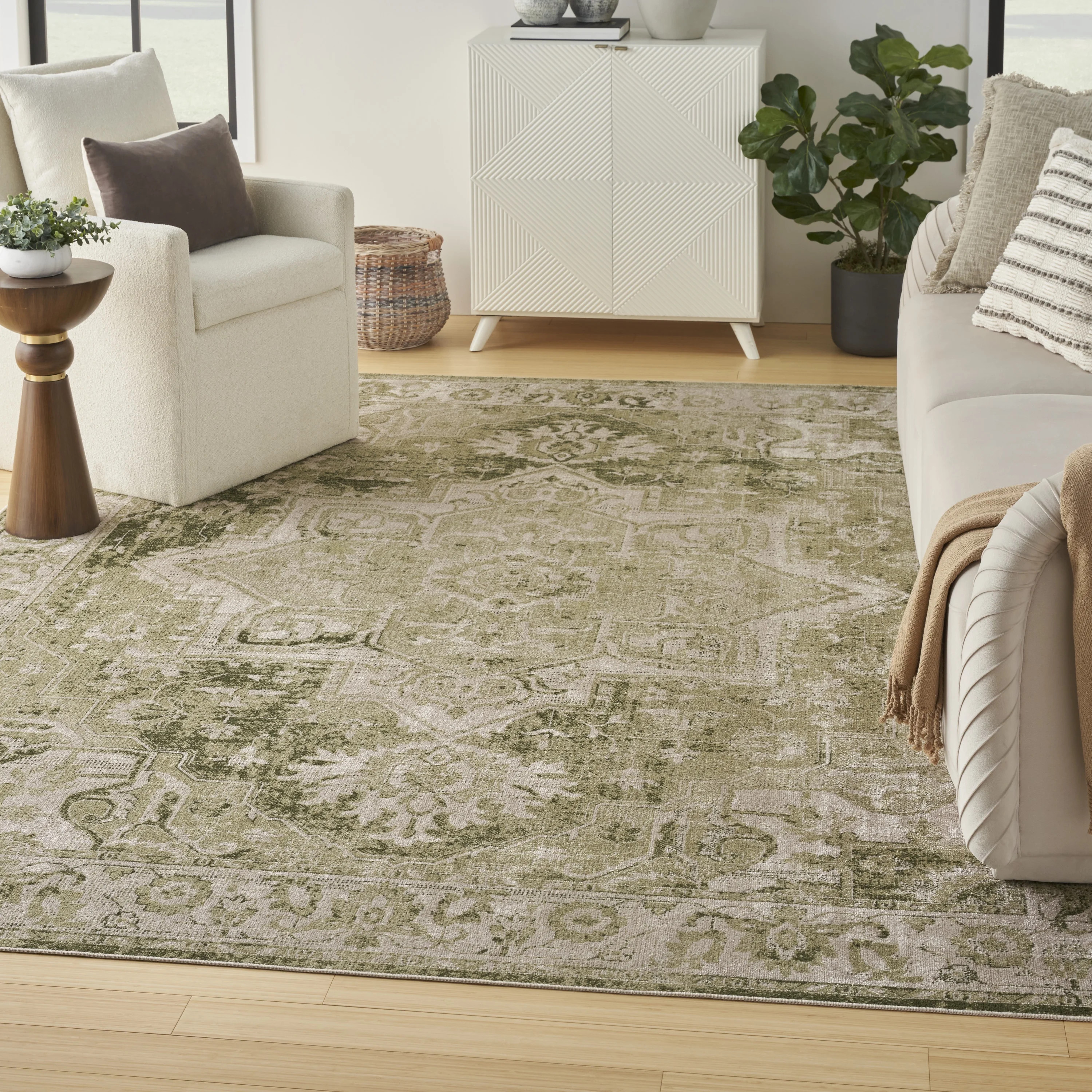 Nourison Astra Machine Washable Center medallion Ivory Green 9' x 12' Area Rug (9x12) | Walmart (US)