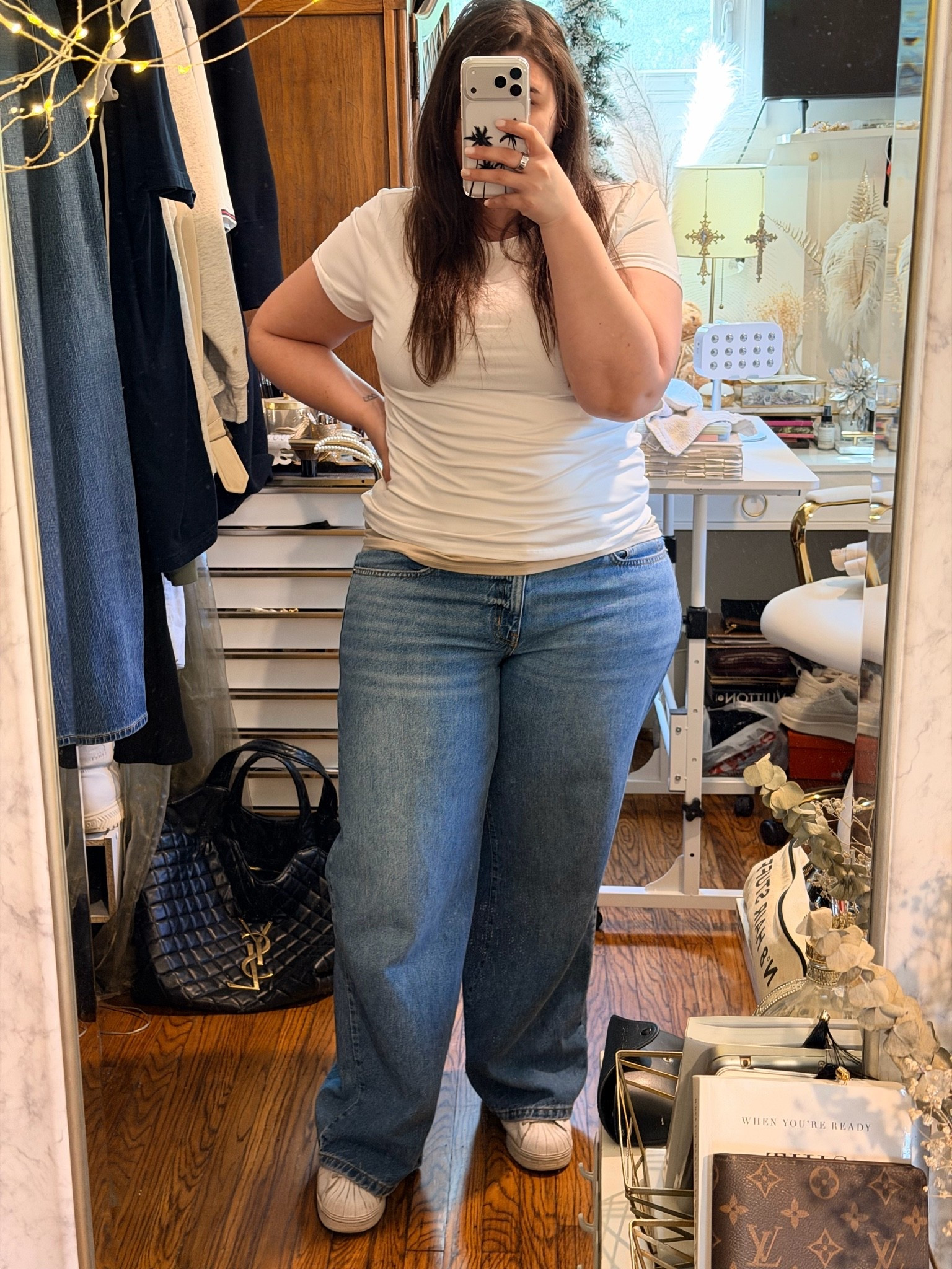 This tee is a fave. It’s so so soft + I think flattering. Plus it’s super affordable 

Wide leg jeans are so comfy yet still make you look put together + polished

#LTKMidsize #LTKSeasonal #LTKootd