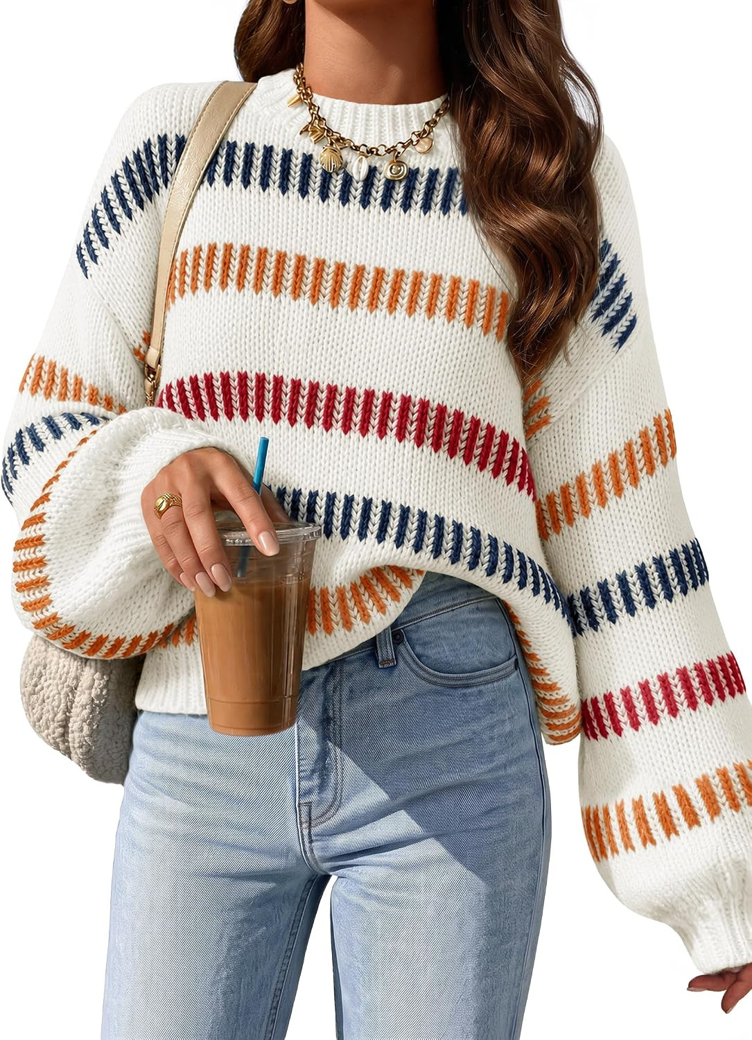 ZESICA Womens Striped Fall Winter Sweaters Oversize Cozy Casual Work Outfit | Amazon (US)