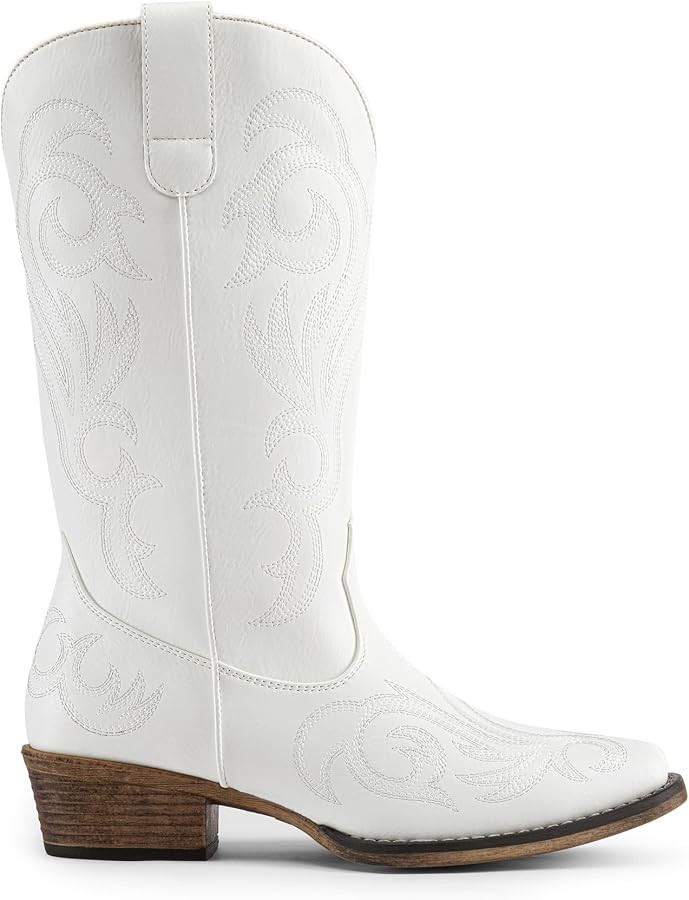 DREAM PAIRS Women's Cowboy Boots Mid Calf Cowgirl Boots Square Toe Chunky Heel Embroidery Stitche... | Amazon (US)