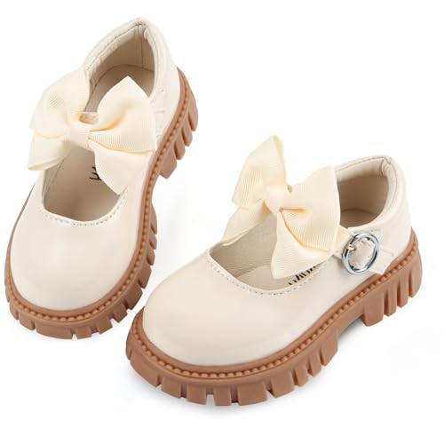Wulubaba Toddler Girl Dress Shoes Bow Cream Dress School Shoes Princess Mary Jane for Toddler/Little Girl,Cream,9 | Amazon (US)