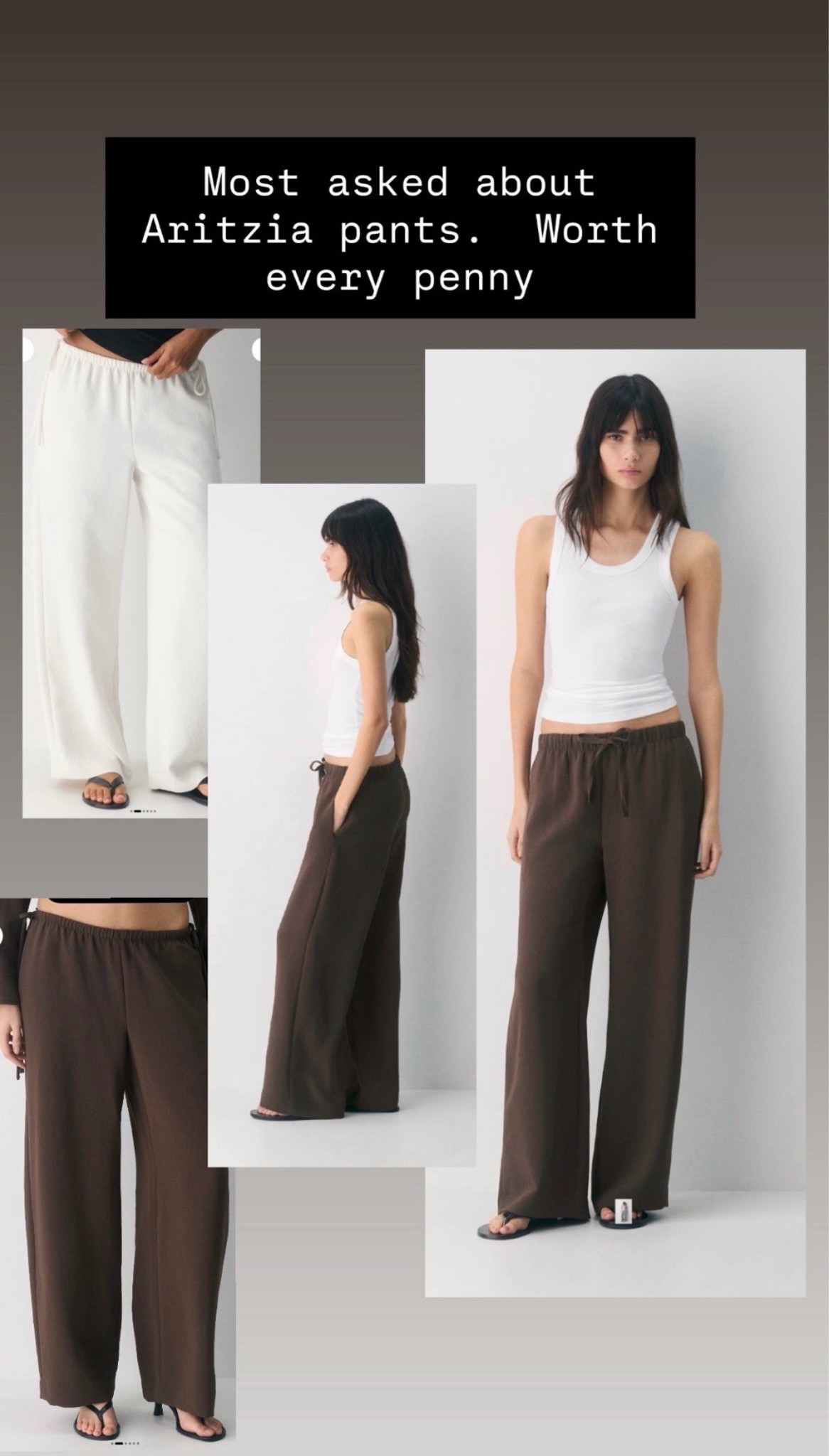 Popular pats from
Aritzia.  Wrinkle free