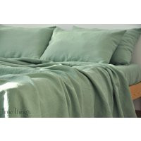 Sage Green Linen Sheet Set 1 Flat & Fitted 2 Pillowcases Softened Bedding Stonewashed Green | Etsy (US)