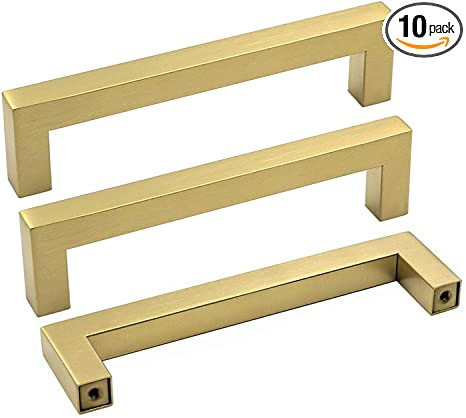 goldenwarm 10 Pack Gold Cabinet Pulls Square Kitchen Hardware Handles - LSJ12GD160 Brushed Brass ... | Amazon (US)