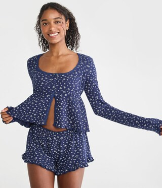 Long Sleeve Cropped Babydoll Sleep Tee | Aeropostale