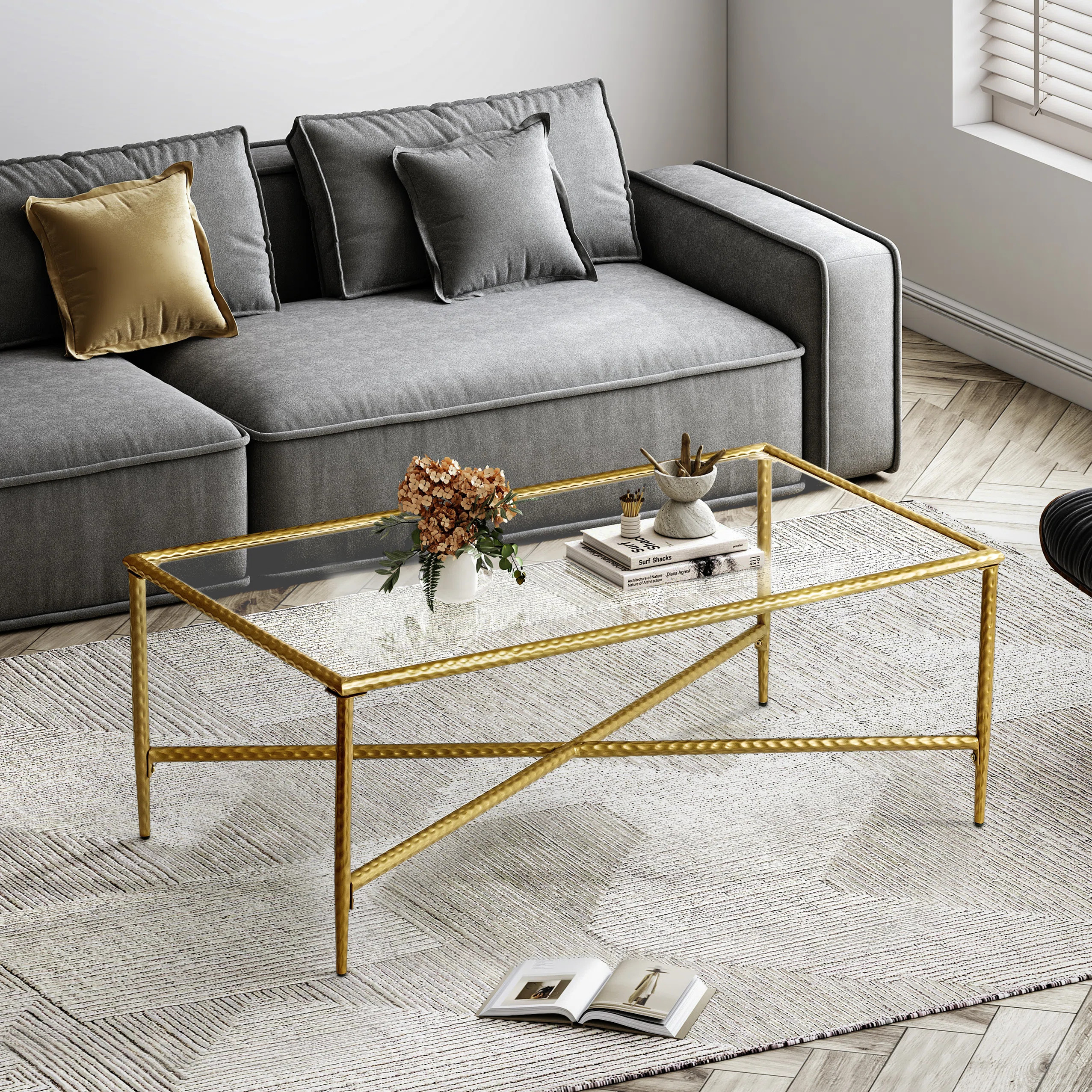 Modern Glass Coffee Table with Gold Metal Frame | Wayfair North America