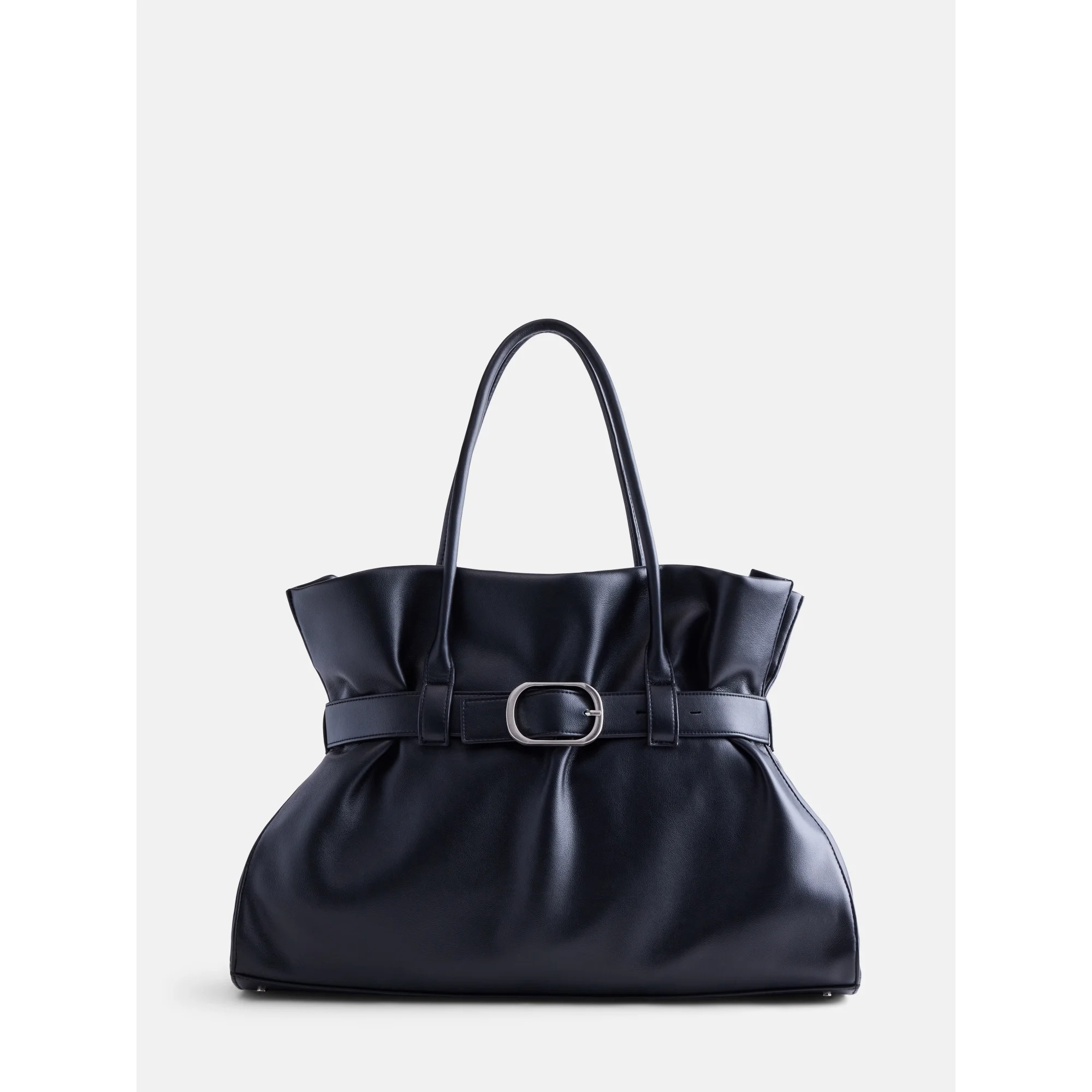 Scoop Women's Faux Leather Buckle Tote Bag, Rich Black | Walmart (US)