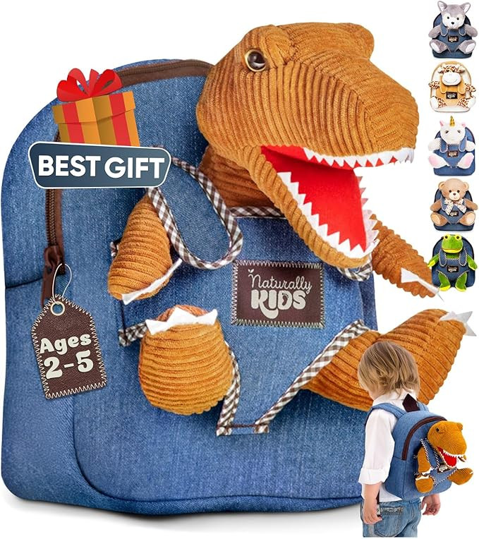 Naturally KIDS Toddler Backpack w Dinosaur Toys for Kids 2-4, 2 Year Old Boy Birthday Gift, 3 Yea... | Amazon (US)