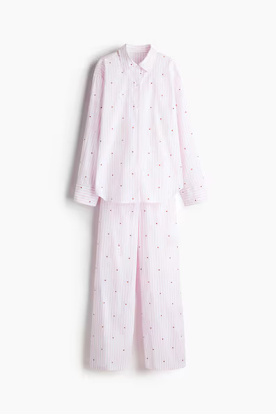 H & M - Pyjama aus Baumwollpopeline - Rosa - Damen | H&M (DE, AT, CH, NL, FI)
