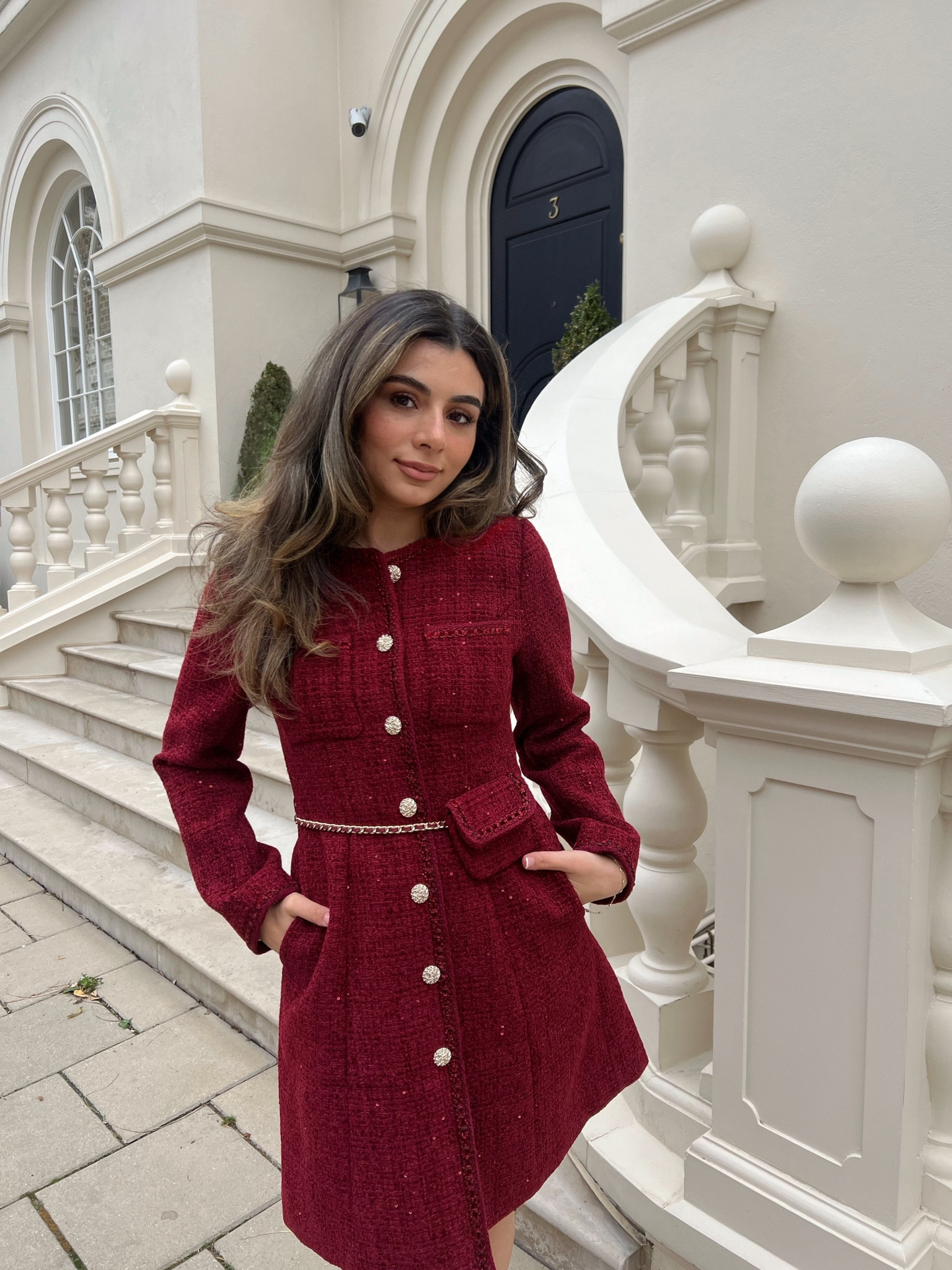 burgundy tweed dress CARMELA Burgundy Tweed Dress